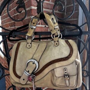 Christian Dior Gaucho Saddle Bag Leather Beige Vintage Large